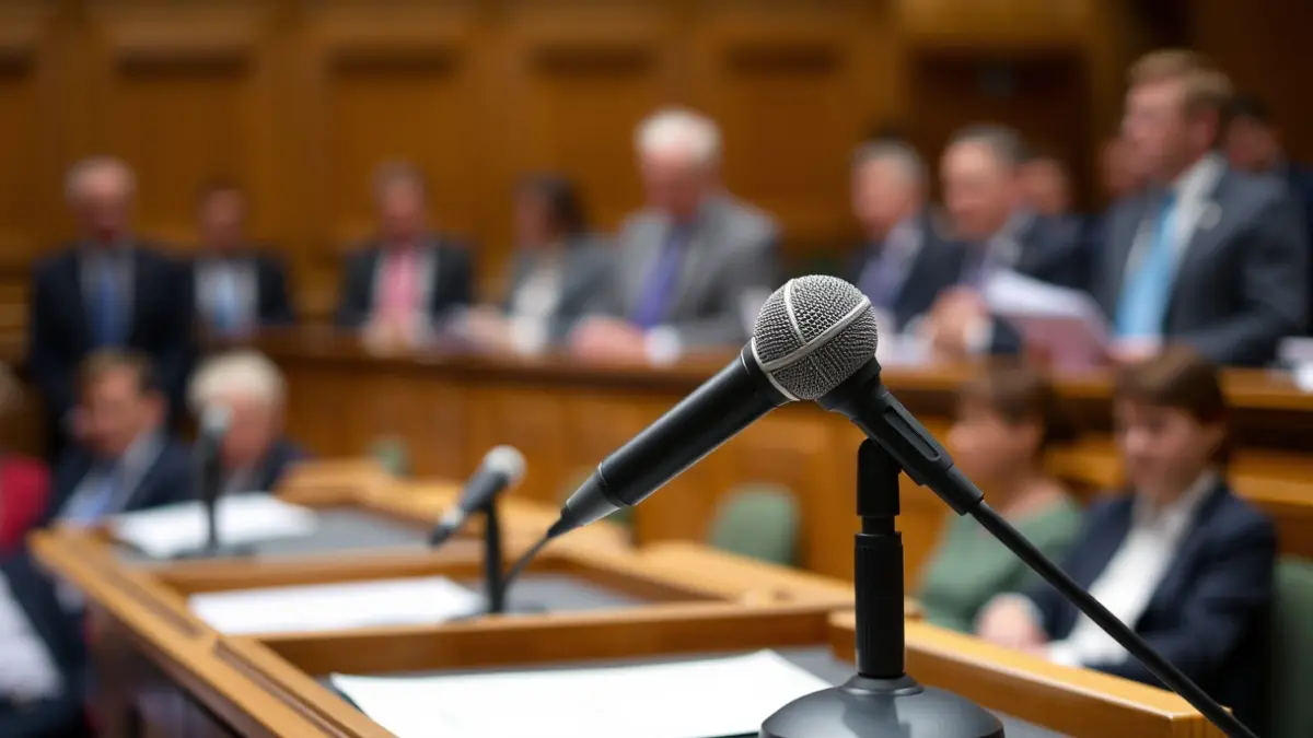 Imatge genèrica d'un micròfon en un faristol, simbolitzant un debat polític o una compareixença.