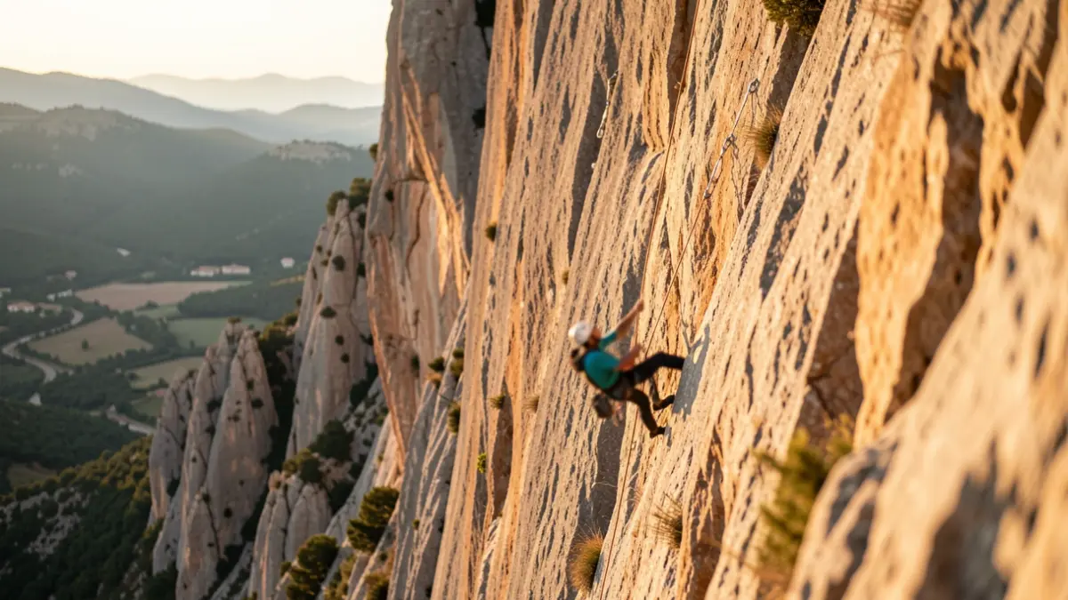 Imatge genèrica d'un escalador descendint per un penya-segat rocós a Catalunya.