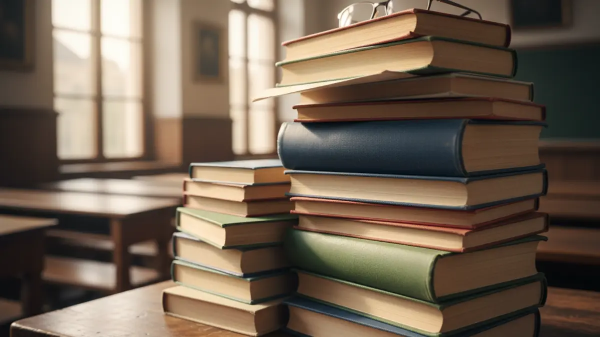 Generic image of textbooks on a desk, symbolizing education.