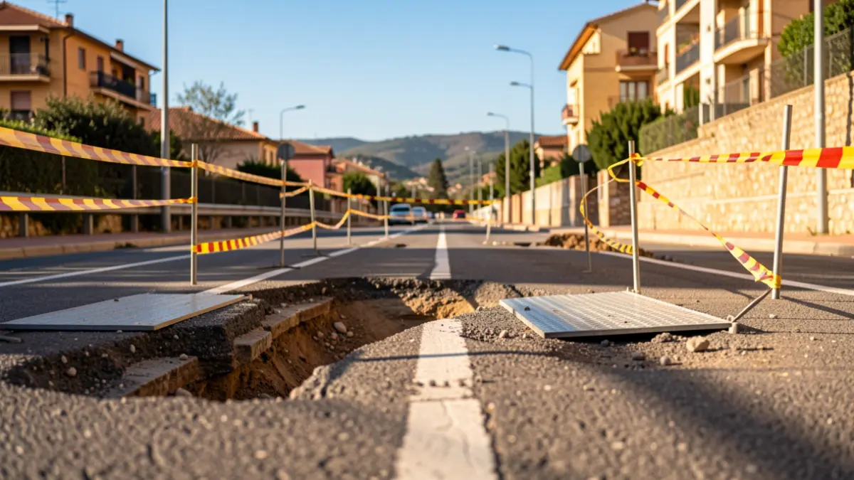 Imagen genérica de un socavón en una avenida de Terrassa siendo reparado.
