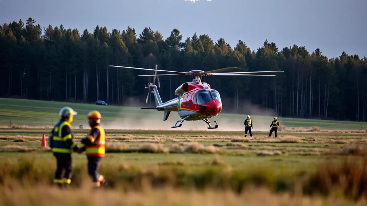 Helicòpter d'emergències aterrant en una zona boscosa