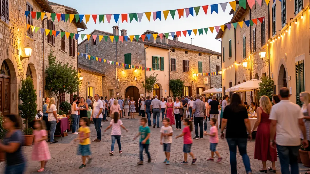 Imatge genèrica d'una plaça de poble mediterrani durant una festa.
