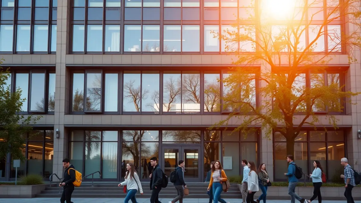 Image of a university campus with students
