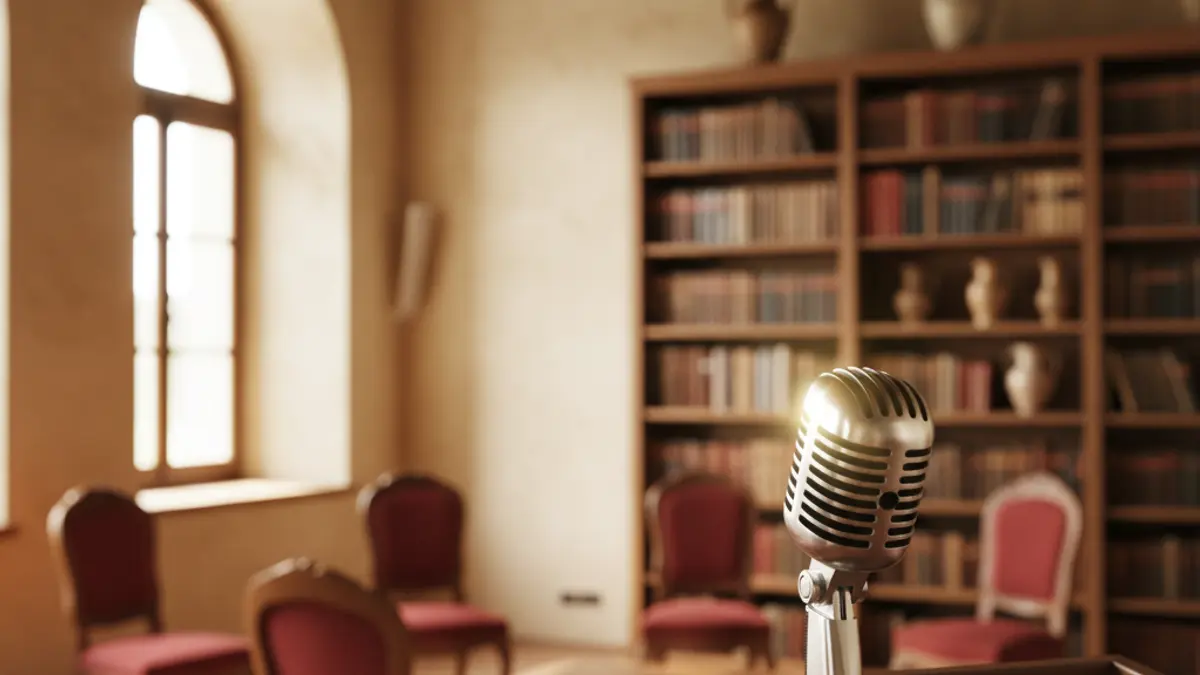 Generic image of a microphone on a podium, symbolizing a cultural event or conference.