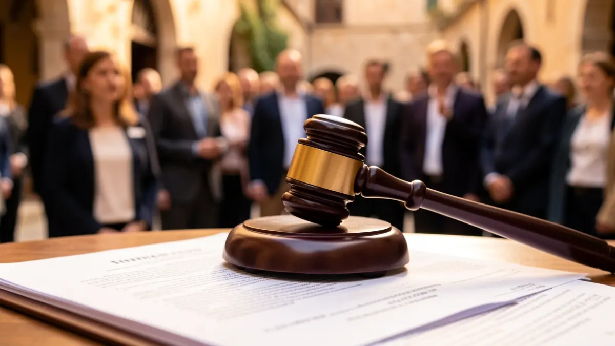 Imatge genèrica d'un martell de jutge sobre documents legals.