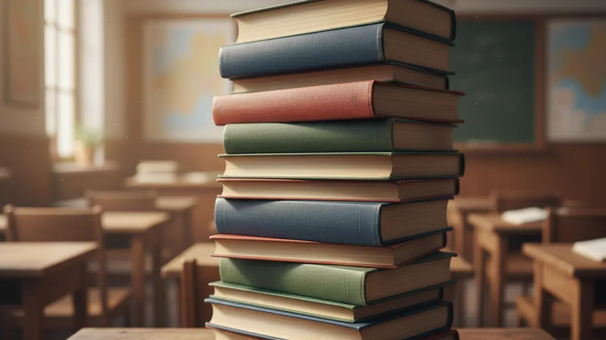 Imatge genèrica de llibres de text en un pupitre, simbolitzant l'educació.