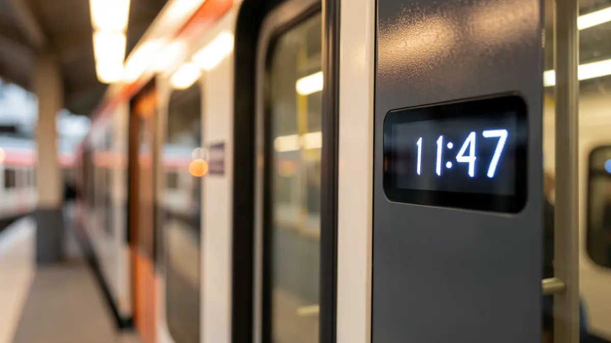 Imatge genèrica d'un tren a punt de sortir d'estació.