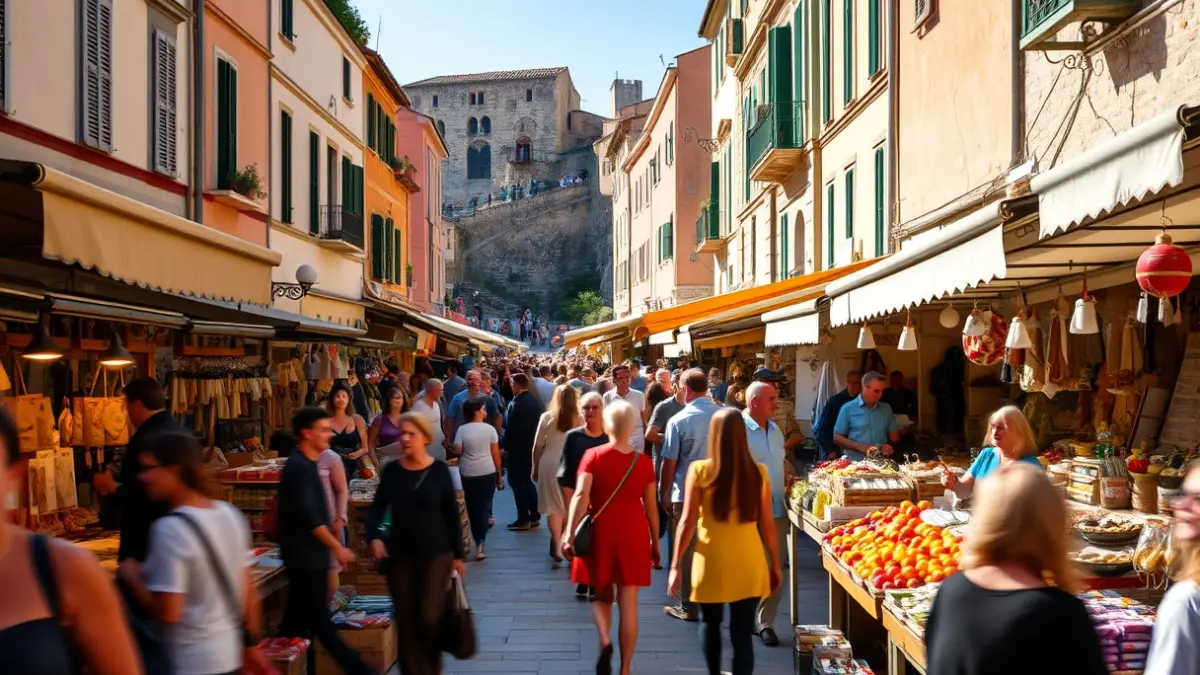 Imatge genèrica d'un mercat de carrer amb parades d'artesania i alimentació.