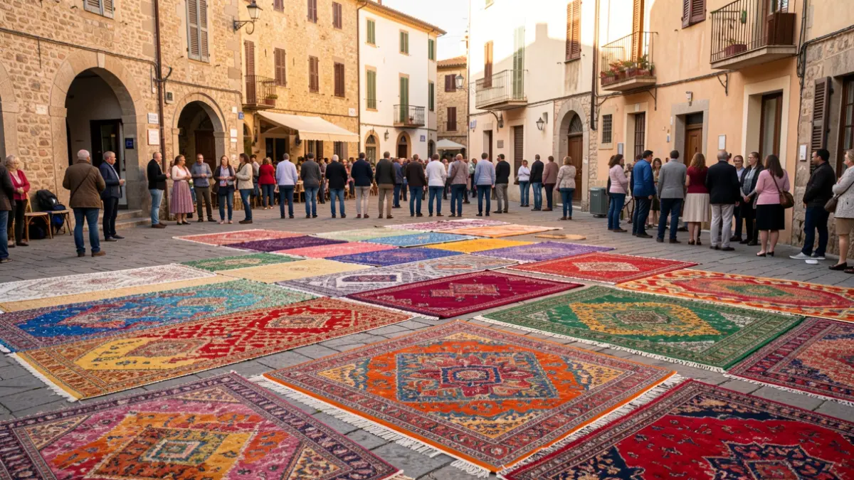 Catifes de serradures de colors al carrer per la festivitat del Corpus Christi a Flix.