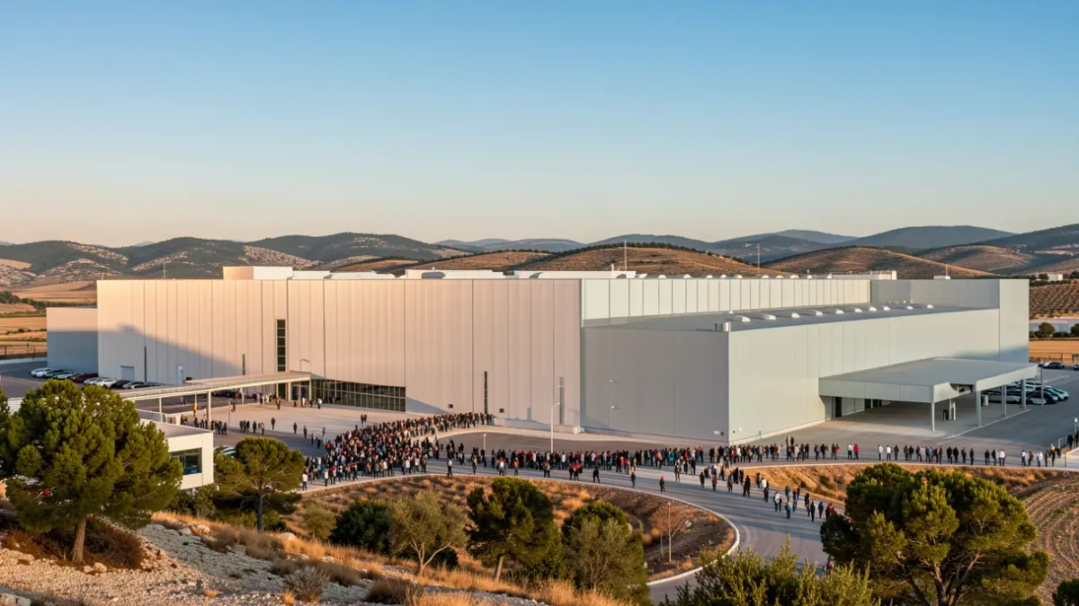 Imagen genérica de una gigafactoria en un paisaje mediterráneo.