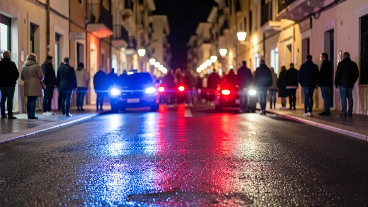 Imatge genèrica de llums d'emergència policials reflectint-se sobre asfalt mullat a la nit.