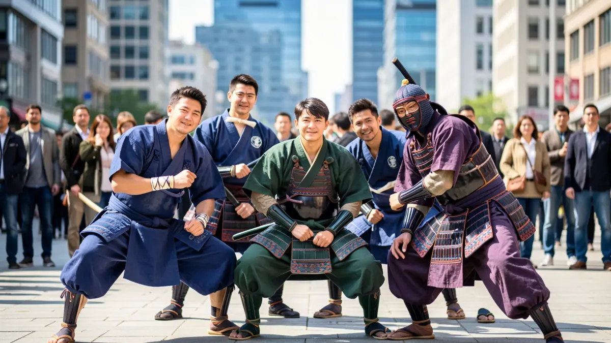 Jugadors de futbol disfressats de samurais i nines al Japó.