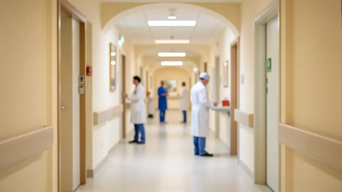 Imatge genèrica d'un passadís d'hospital amb personal sanitari desenfocat.