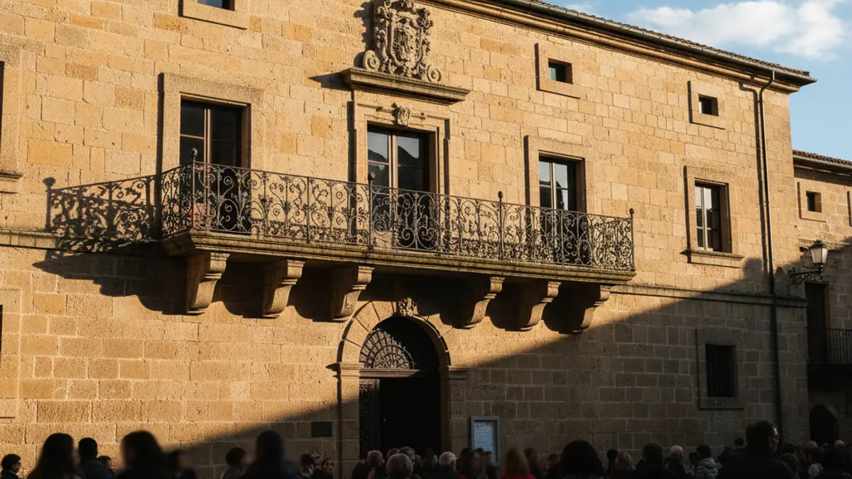 Façana de l'Ajuntament de Girona sota la llum del sol