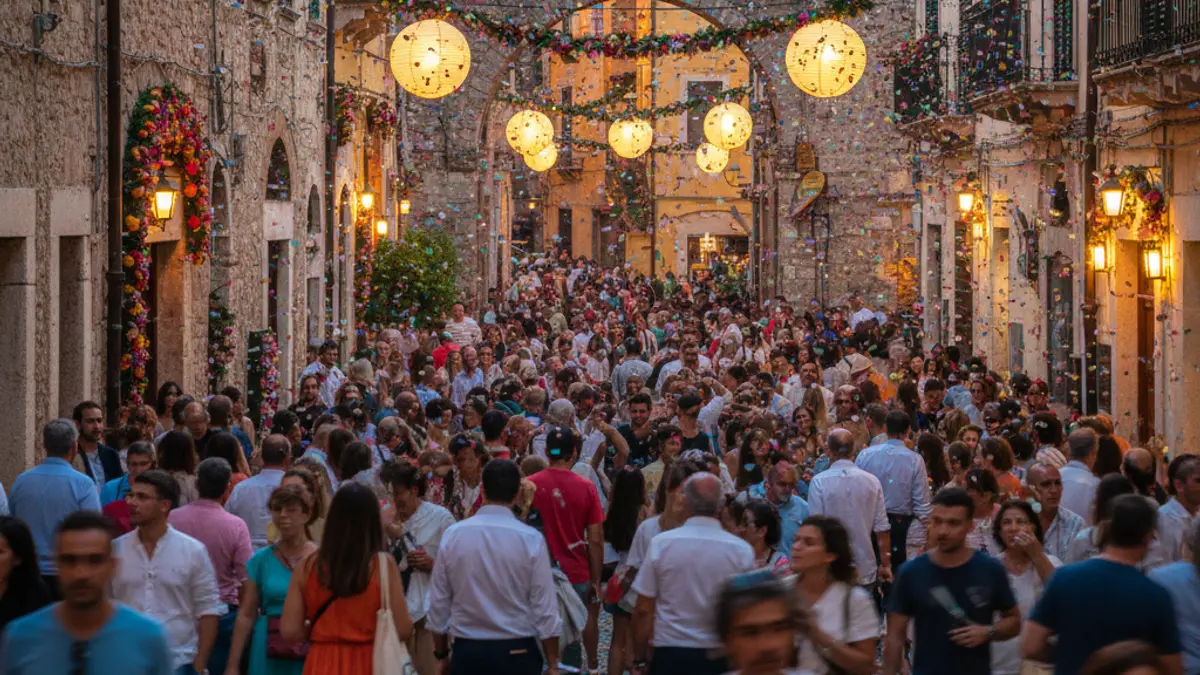 Generic image of a cultural festival with people and confetti.