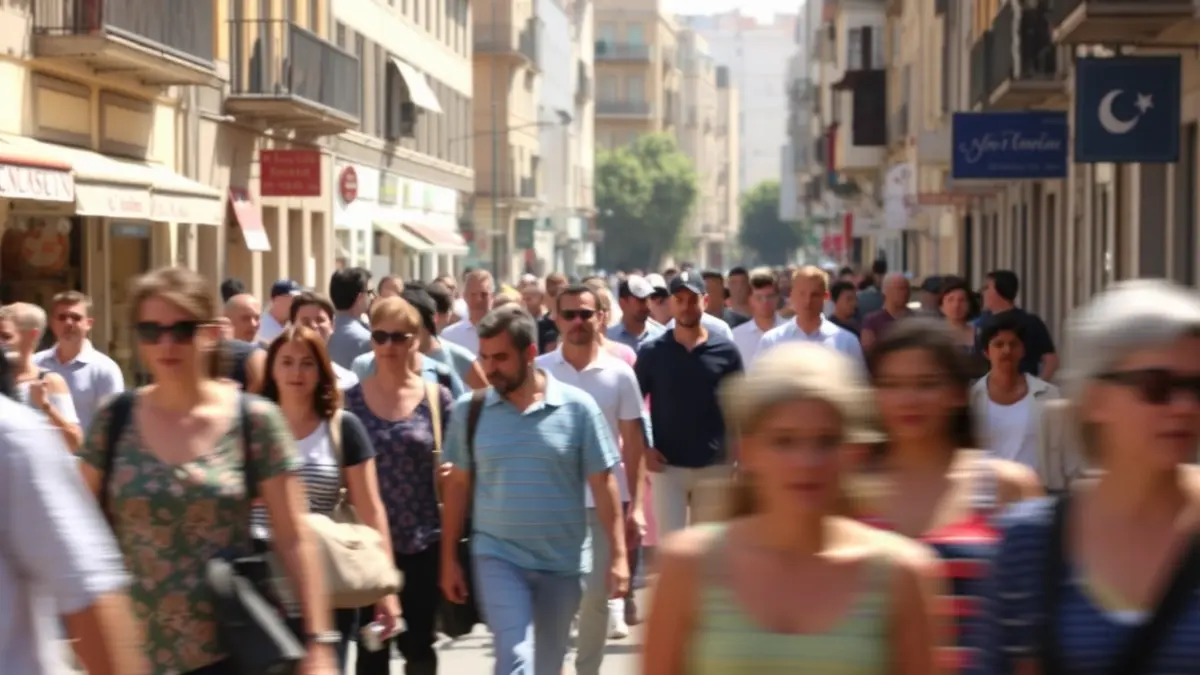 Imatge genèrica d'una ciutat mediterrània amb gent caminant, simbolitzant el creixement migratori.