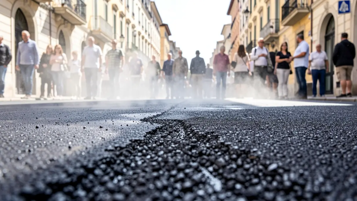 Imatge genèrica d'obres d'asfaltatge en un carrer urbà.