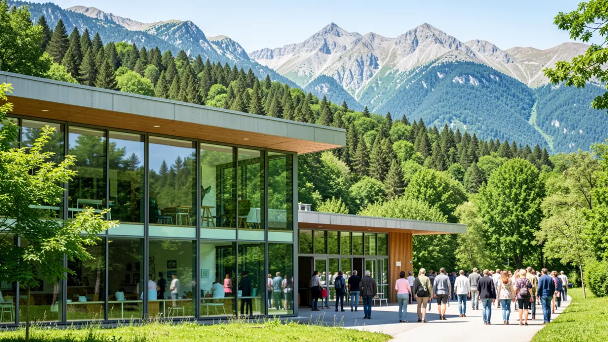 Imatge genèrica d'un centre educatiu ambiental envoltat de natura.
