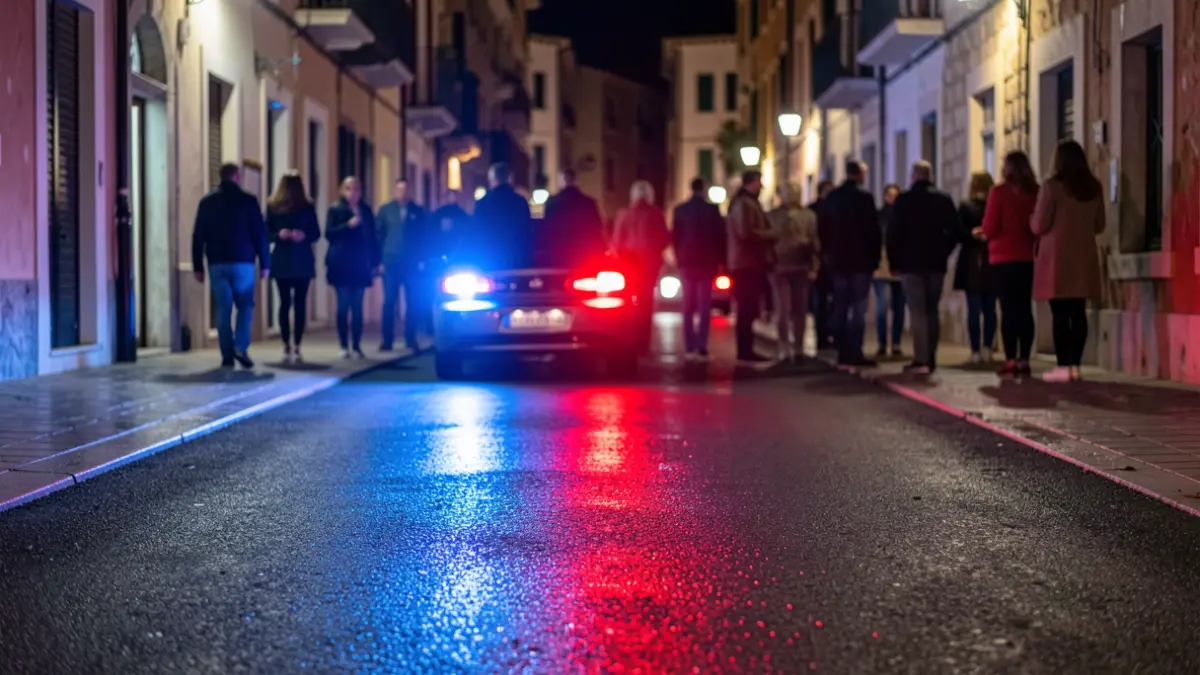Imatge genèrica de llums d'emergència policials reflectint-se en asfalt mullat a la nit.