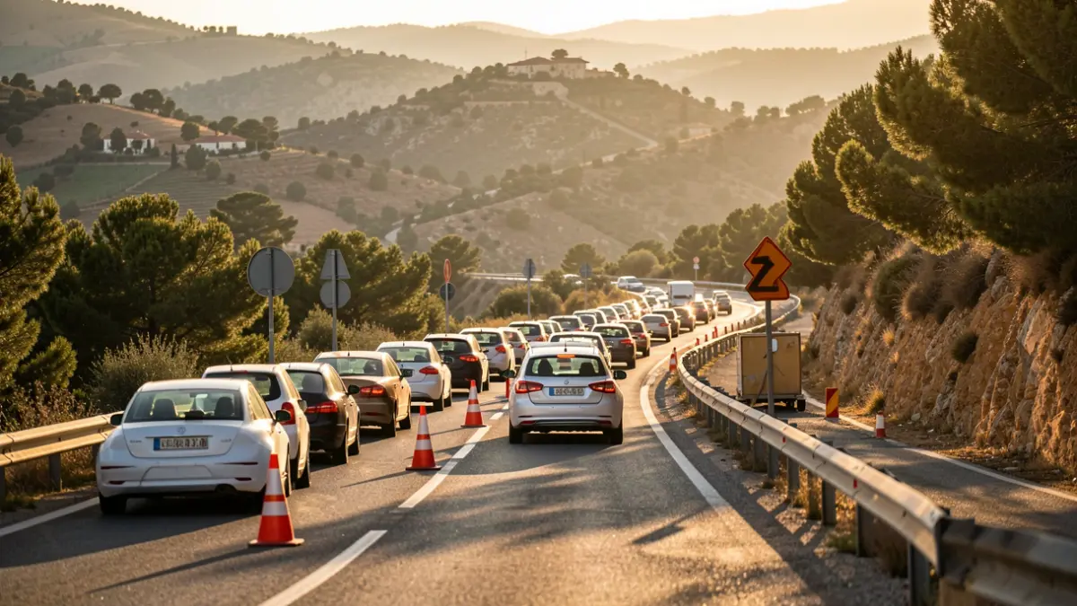 Imatge genèrica de retencions de trànsit per obres en una carretera de muntanya a Catalunya.