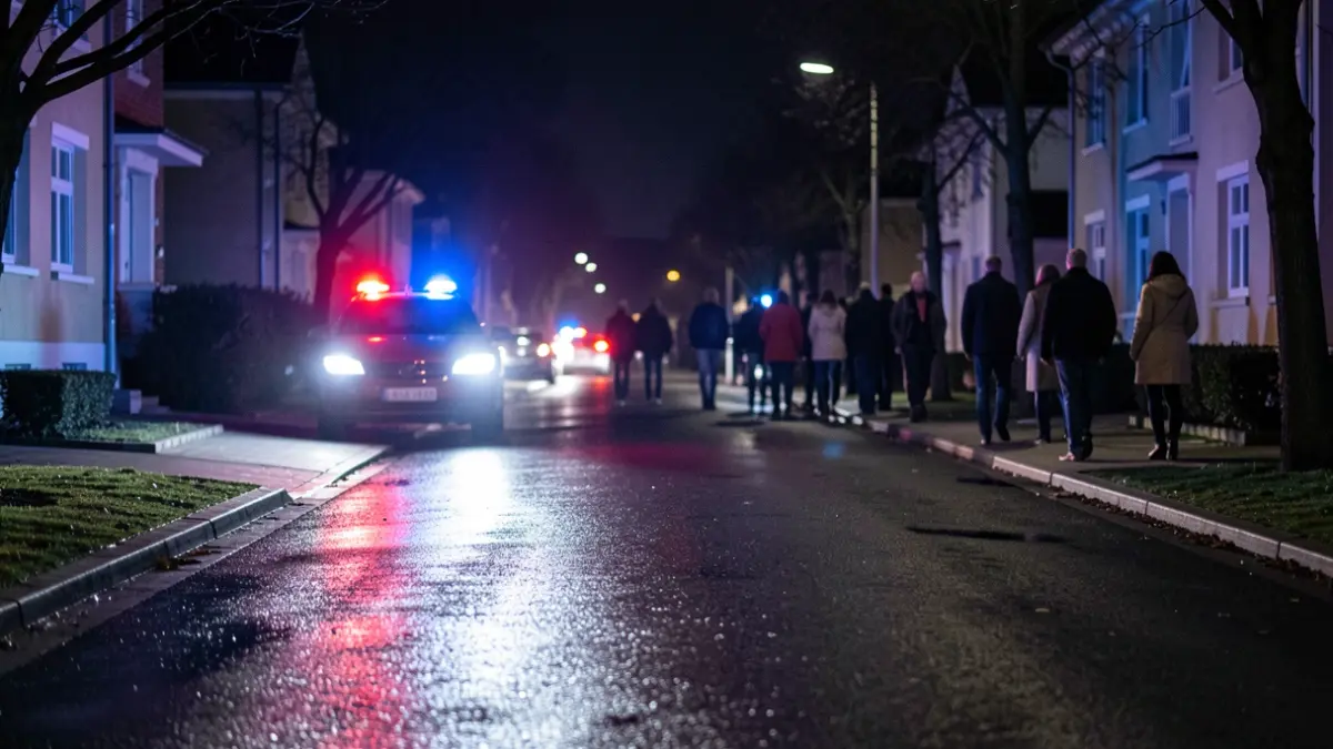 Imatge genèrica de llums d'emergència policials reflectint-se a l'asfalt mullat.