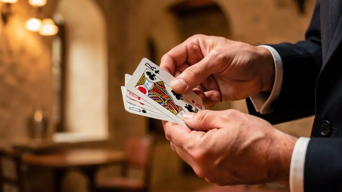 Generic image of a magician performing a card trick.
