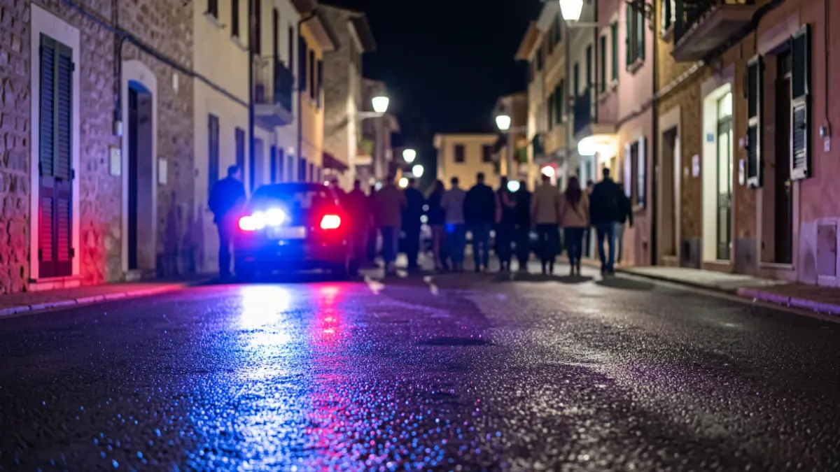 Imatge genèrica de llums d'emergència policials reflectint-se en asfalt mullat a la nit.