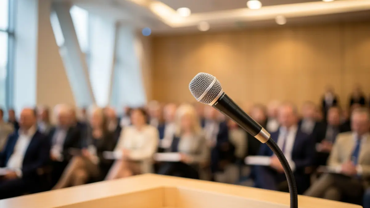 Generic image of a microphone on a podium.
