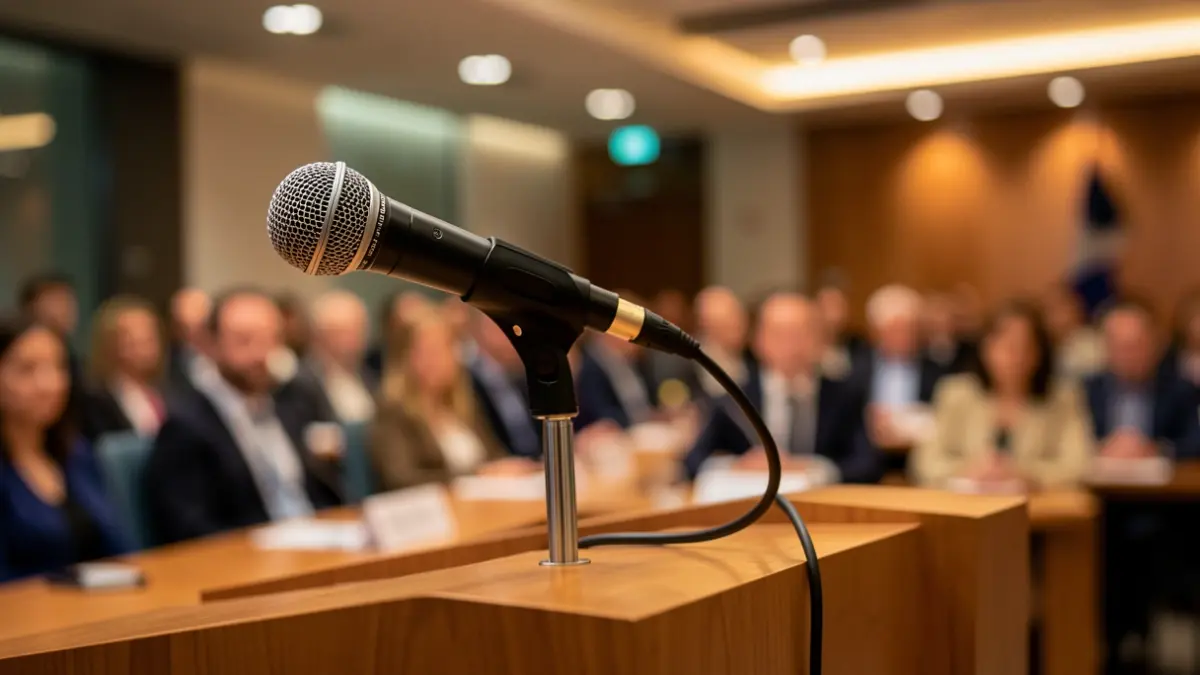 Generic image of a microphone on a podium.