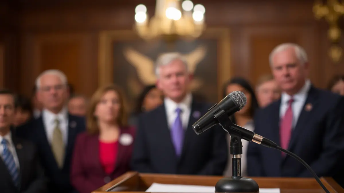 Generic image of a microphone on a podium, symbolizing a political event.