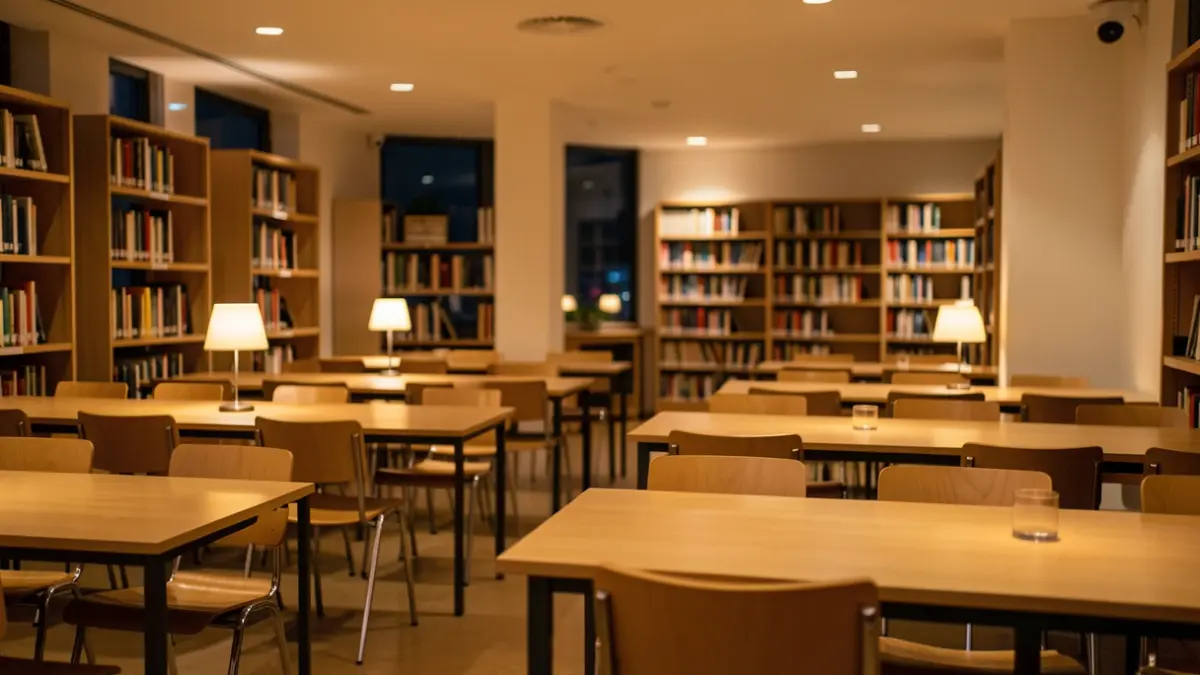 Imagen genérica de una sala de estudio de biblioteca abierta las 24 horas.