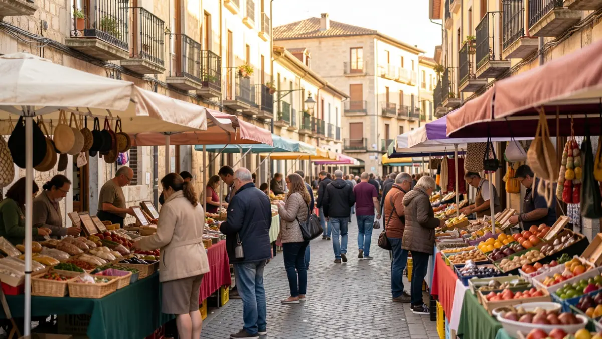 Generic image of a lively commercial street in Girona during an open-air shopping event.