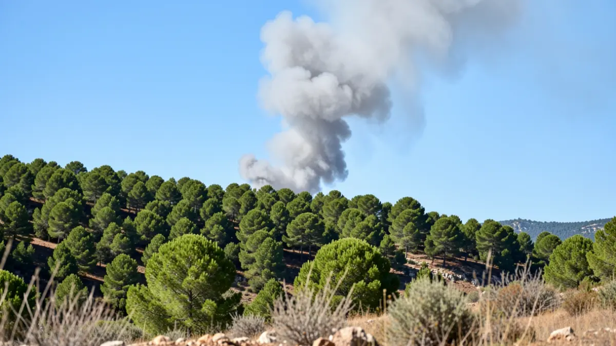 Column of smoke over a forest in Terra Alta.