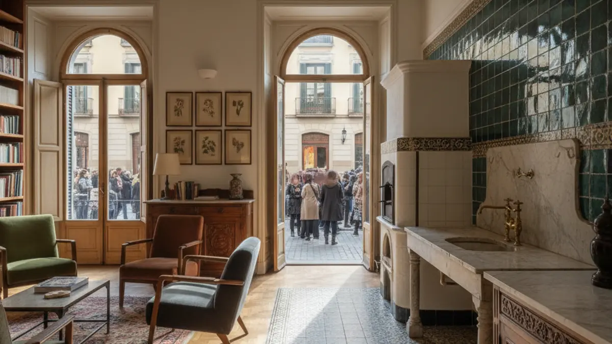 Image of the restored interior of the third floor of Casa Batlló, featuring modernist design and architecture elements.