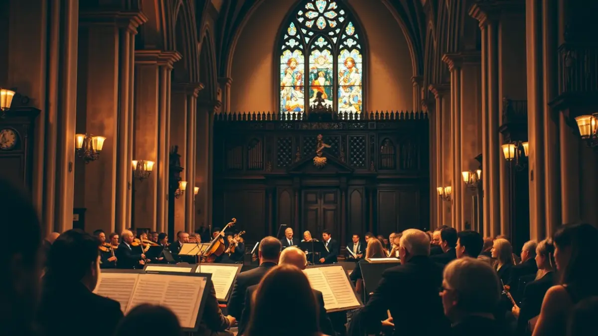 Imatge genèrica d'una orquestra simfònica actuant en una església.