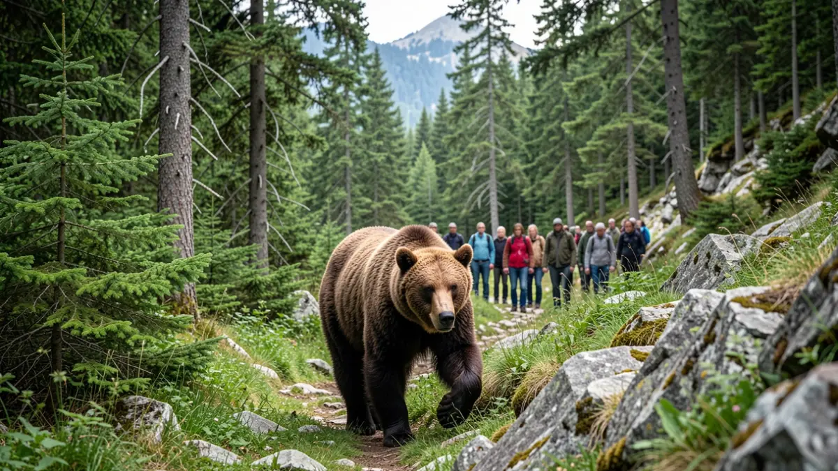 Imagen genérica de un oso pardo en un bosque de los Pirineos.