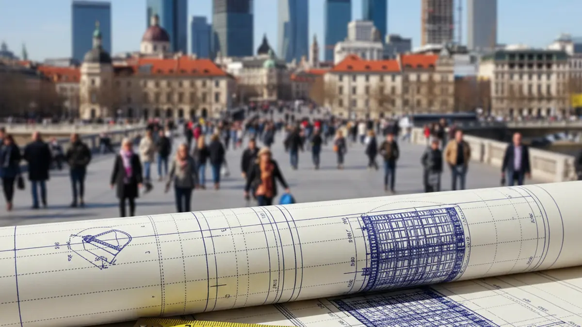 Generic image of a construction blueprint with measuring tools, symbolizing urban development.