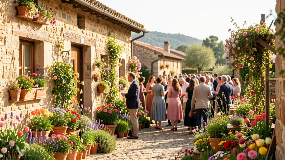 Imatge genèrica d'una masia decorada per una festa popular.