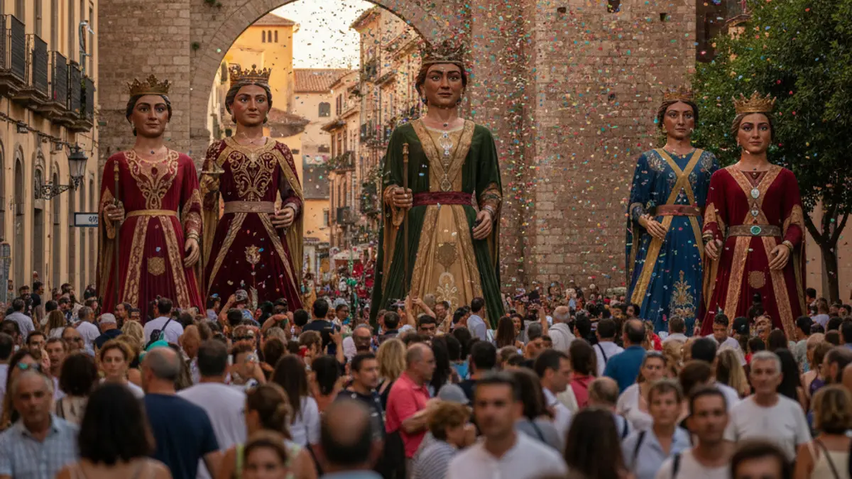 Image of a major festival with giants and castellers in the city of Lleida.