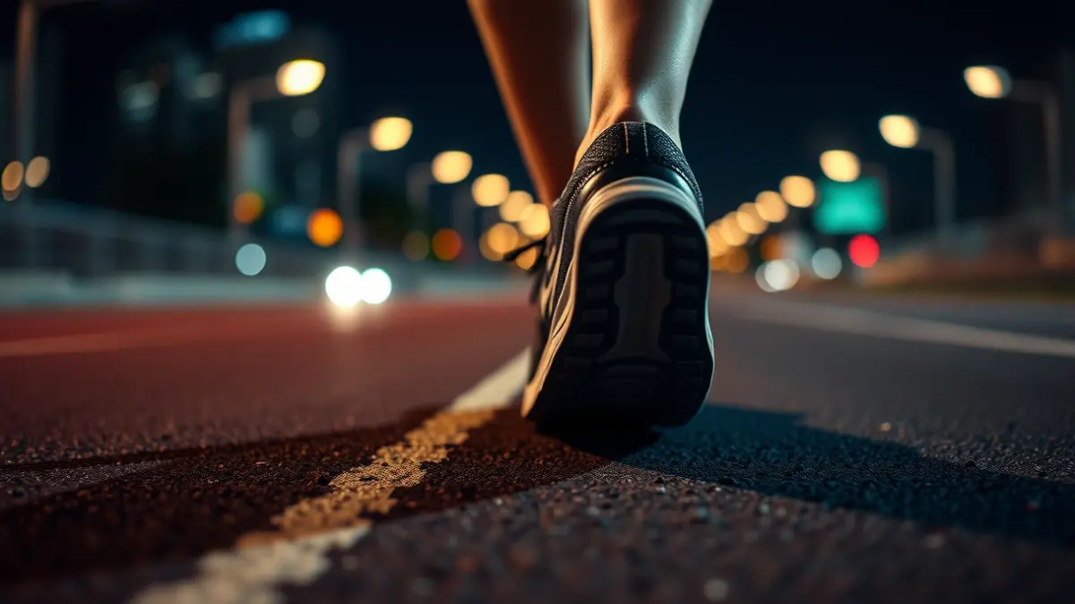Imatge genèrica d'una sabatilla de córrer en una pista d'atletisme de nit.