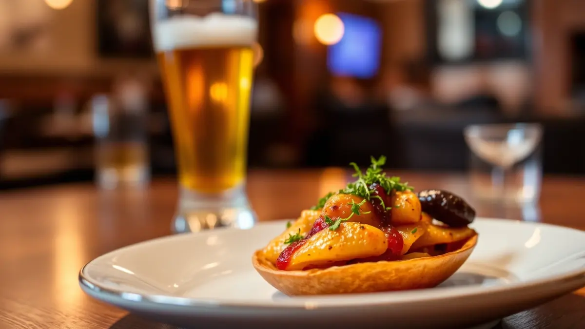 Generic image of an elaborate tapa with a drink in the background