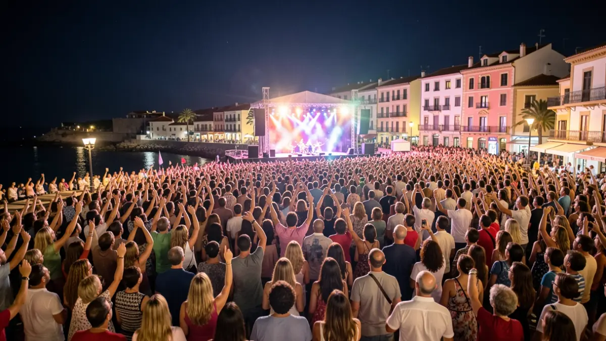 Imatge genèrica d'un concert multitudinari a la nit a la costa mediterrània.