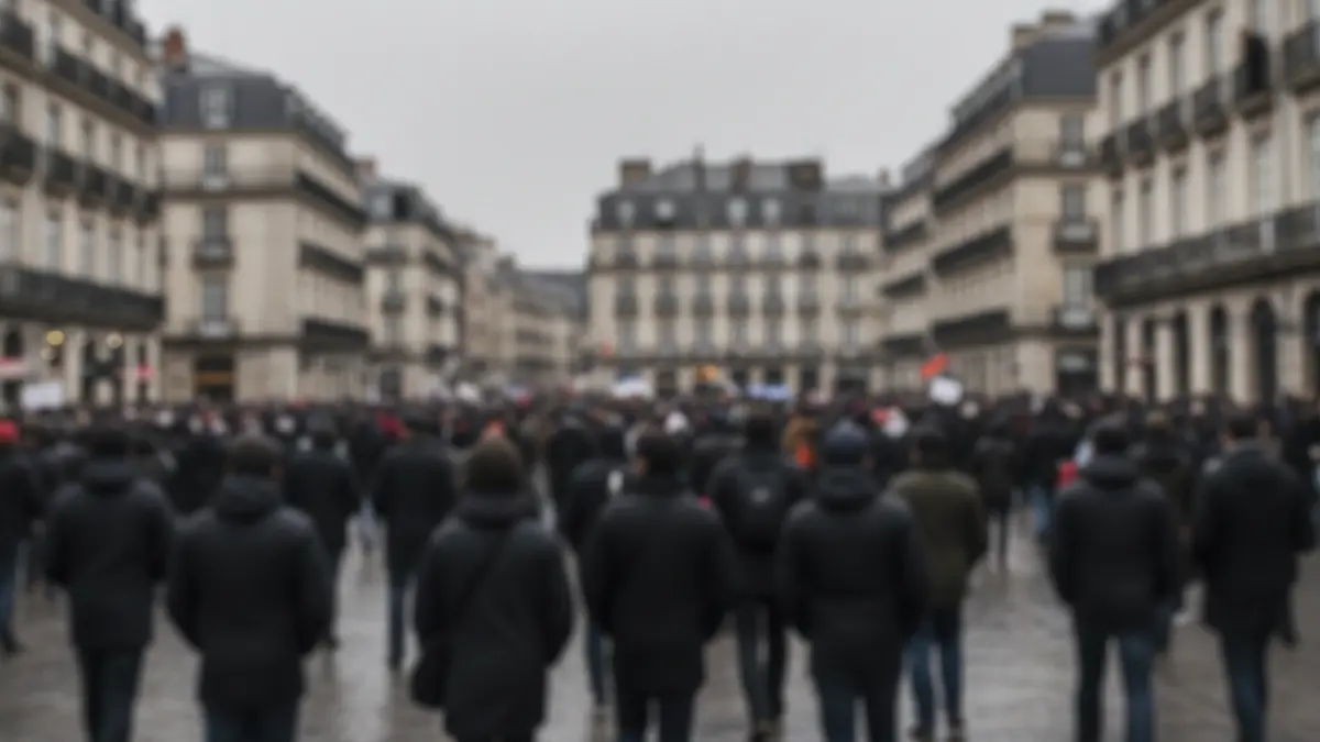 Imatge genèrica d'una manifestació o reunió, amb figures borroses i moviment, sota un cel gris.
