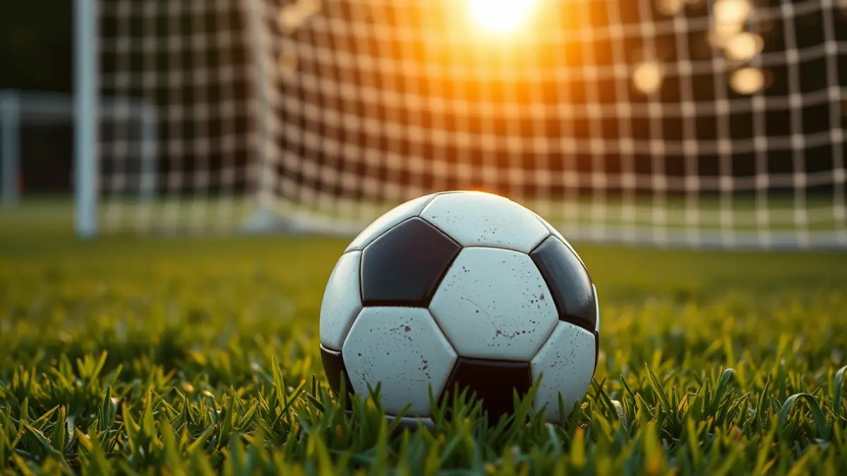 Imatge genèrica d'una pilota de futbol sobre la gespa amb una porteria al fons.