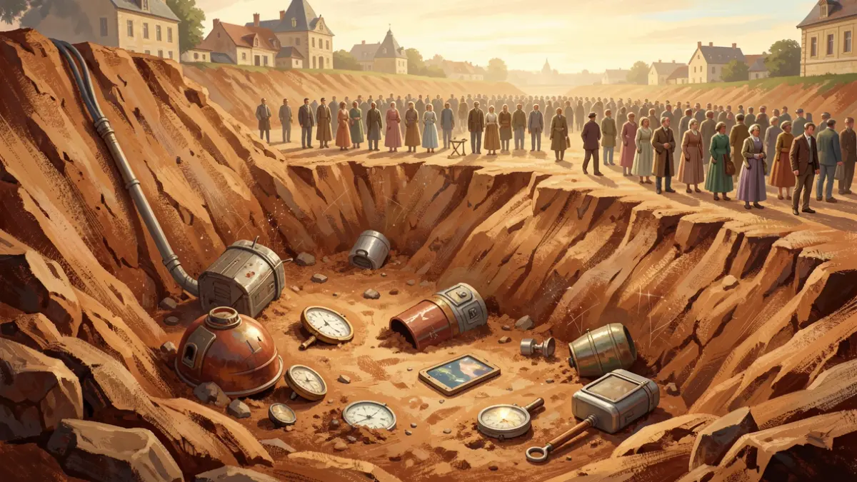 Imagen artística abstracta que representa el concepto de viaje en el tiempo y arqueología futura.