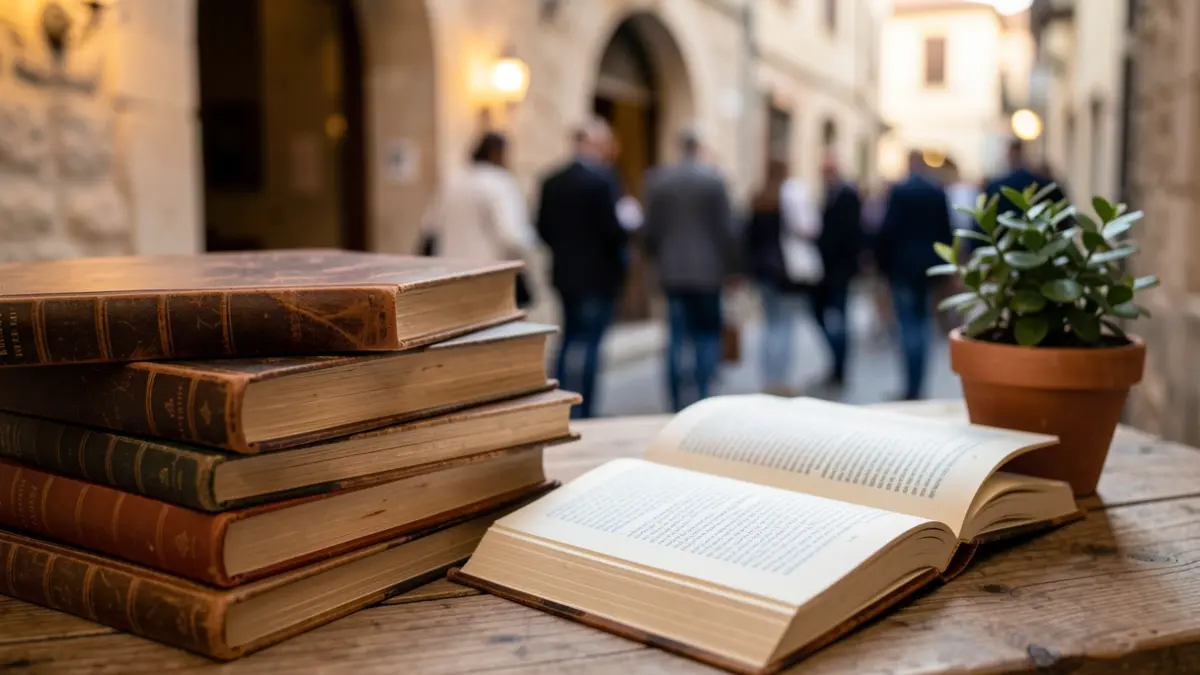 Imagen genérica de una librería con libros y plantas.