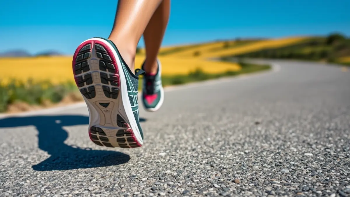 Imatge genèrica d'unes sabatilles de running en una carretera.