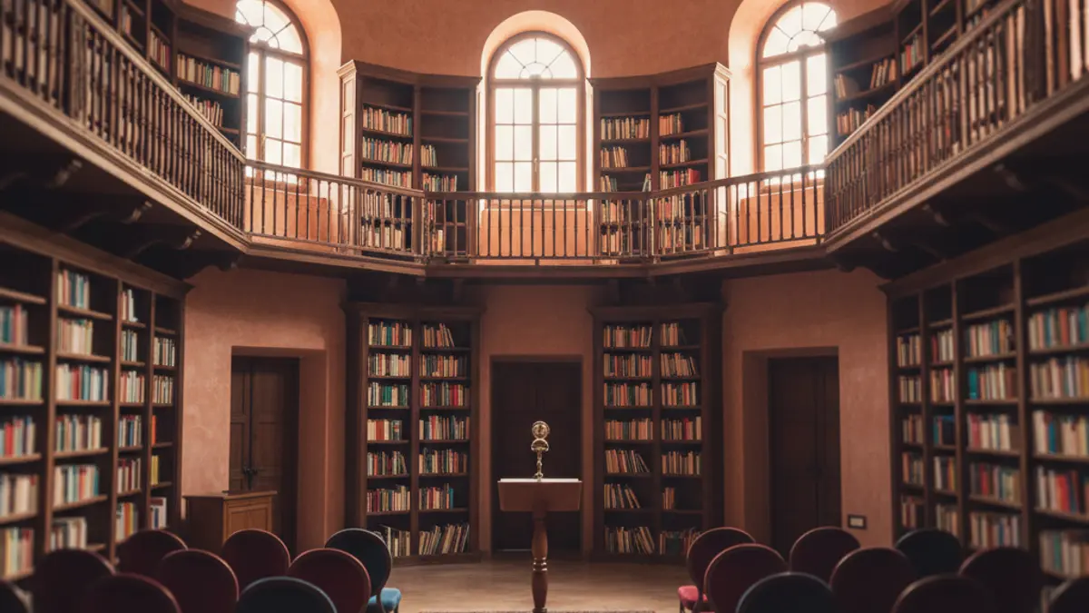 Generic image of a museum or library interior with warm lighting.