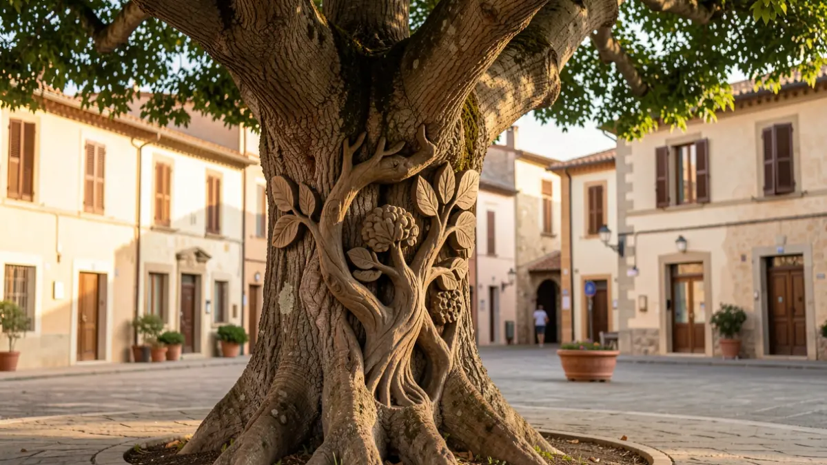 Natural sculpture of a centenary plane tree in the Plaça de l'Arbre of La Pobla de Segur.