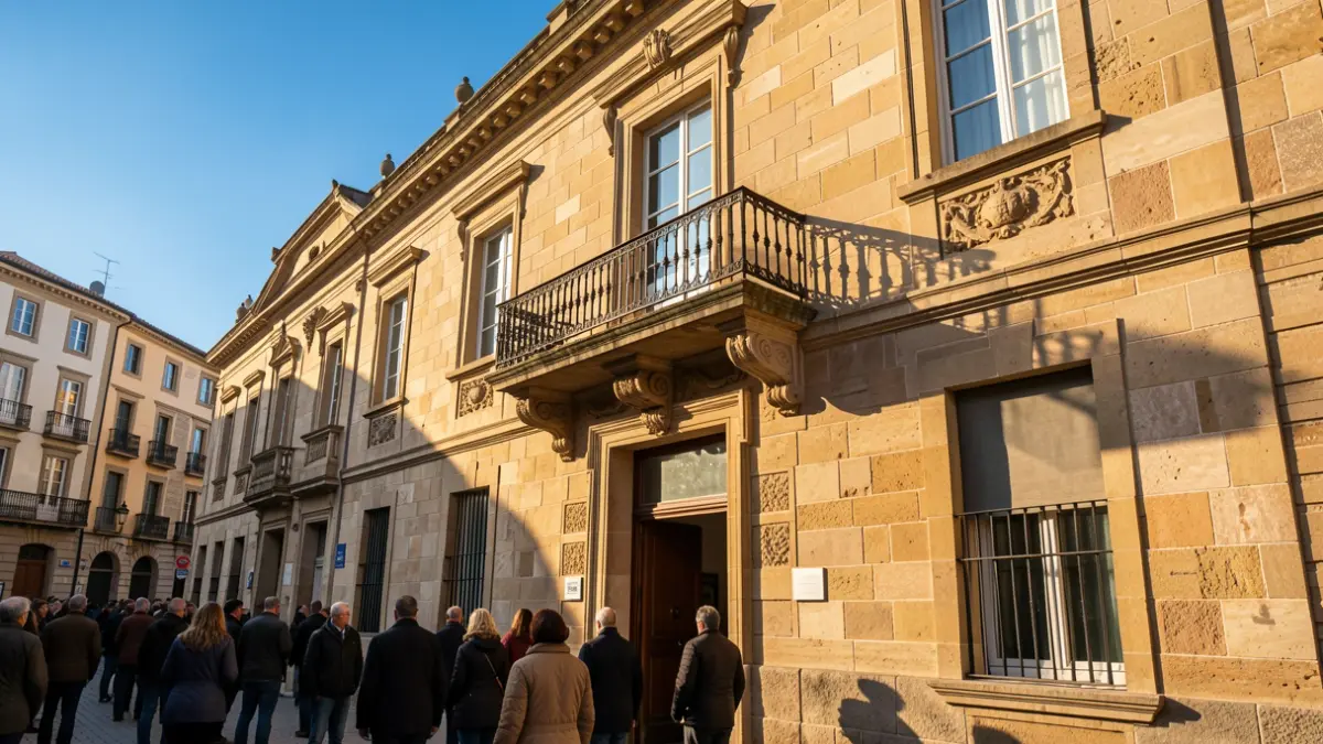 Generic image of a Catalan stone town hall facade with a balcony.